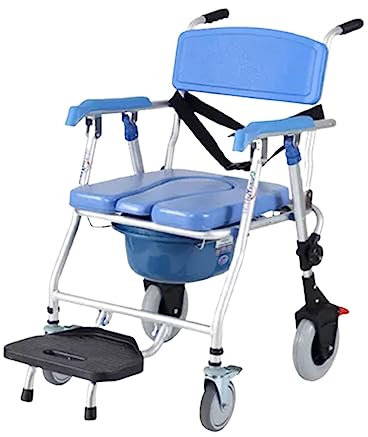 MaGiLL Toilettenstuhl mit Rädern für ältere Menschen, spezieller Badestuhl, mobiler Toilettenstuhl, breite Fußstütze, Transporttoilettenstuhl mit Rädern, belastbar bis 150 kg