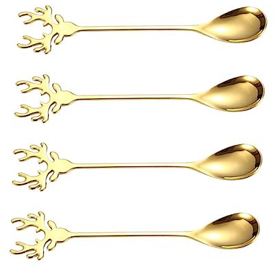 Ciieeo 8pcs Elk Design Stainless Steel Coffee Stirring Spoons Gold-Plated for Espresso and Tea
