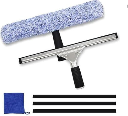 7pcs Window Glass Cleaning Set, 14 Window Squeegee Cleaner Microfibre Glass Wiper Cleaning Cloth and 4 Replacement Rubber Strips Professional Window Cleaning Tool Kit for Window Glass