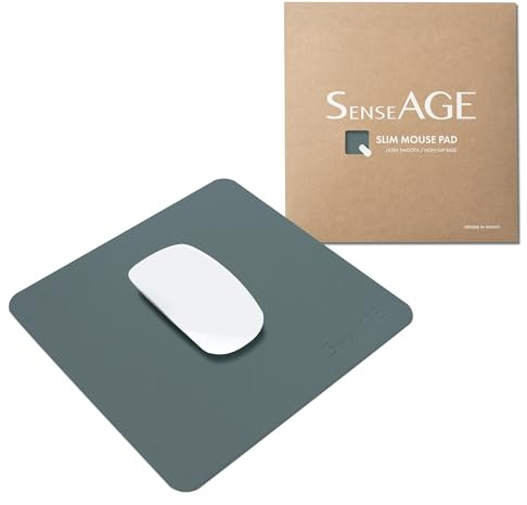 SenseAGE Slim Mouse Mat for Home/Office, Portable Mouse Pad for Computer & Laptop, Fabric Style Vegan Leather, Non-Slip Base, Compatible with Laser and Optical Mouse, 22 x 22cm (Dark Green)