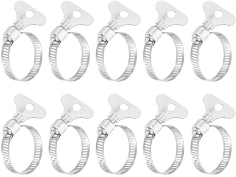 sourcing map 10Pcs Stainless Steel Hose Clamps Worm Gear Hose Clamp, 18-32mm(11/16 to 1-1/4) Adjustable Thumb Screw Key Type Clamps Fuel Line Clamps 8mm Bandwidth for Plumbing, Automotive