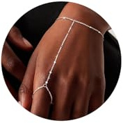 Calkkrer Collana a Mano in Argento Con Anello da Donna, Bracciale e Anello Cromato da Dito