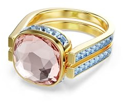 Swarovski Anillo Chroma, Versátil Chroma Twist ReCreated Crystal Verde en el Centro, Cristal Rosa al Girarse, Diseño ReCreated Crystals Azules, Bañado en Tono Oro