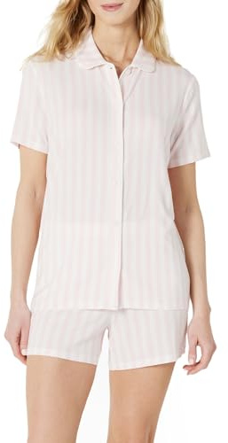 Amazon Essentials x Sofia Grainge Women's Mommy and Me Short Sleeve Pajama Set, Pale Pink Bold Stripe, Large