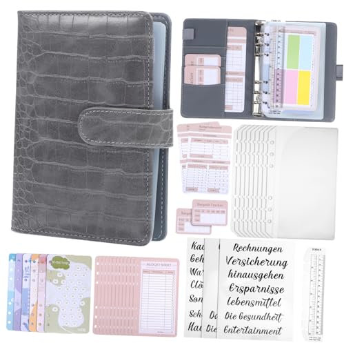 GRIRIW Budgetordner A6 Mit Geldumschlägen Reißfester Einband Grau Krokodilprägung Für Finanzplanung Ausgaben Tracker Organizer