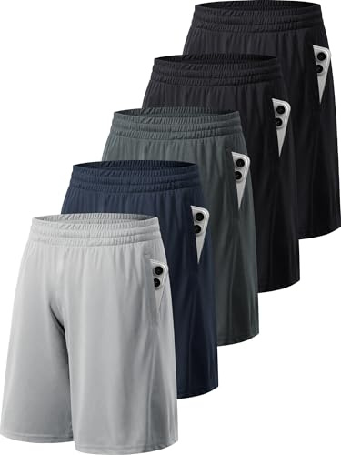 miijoory 3/5-pack Sportbyxor Herr Korta Byxor Sport Shorts med fickor Snabbtorkande Träningsbyxor Löparbyxor för Gym Basket Fitness, S