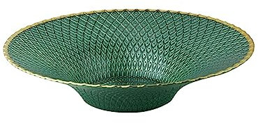 Frutero de cristal con borde dorado de lujo para decoración de cocina y sala de estar, bandeja de frutas alta para mesa de café, aperitivos y adornos (verde)