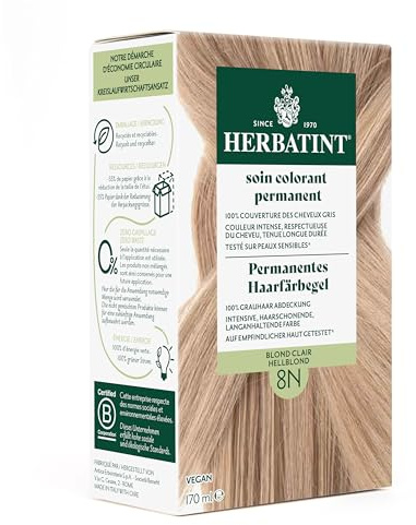 Herbatint Permanentes Haarfärbegel 8N Hellblond – 170 ml I Ohne Ammoniak, 100% Grauhaarabdeckung I Auf empfindlicher Haut getestet, mit 8 Pflanzenextrakten