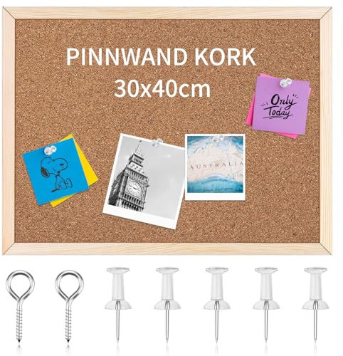 Royomal Pinnwand Kork 40x30cm, Kork Pinnwand mit Holzrahmen, Pinnwand Klein, Korktafel Korkwand, für Büro, Schule, Schlafzimmer und Heim