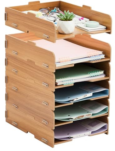 Tonsmile Ablagefächer Stapelbar, 6 STÜCK Büro Organizer Schreibtisch Briefablage Holz für Ablage Schreibtisch/Ablagefächer/Dokumentenablage/Papierablage Aktenablage A4