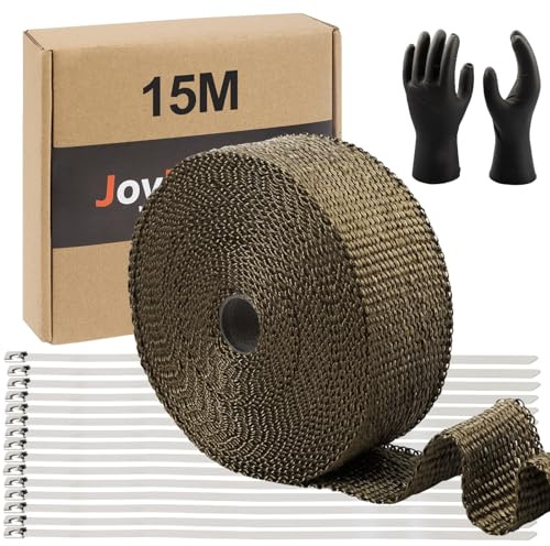 Titan-Auspuff-Hitzeschutz-Rolle für Motorrad, Fiberglas-Hitzeschutzband mit 15 Edelstahlbändern, 5,1 cm x 15 m