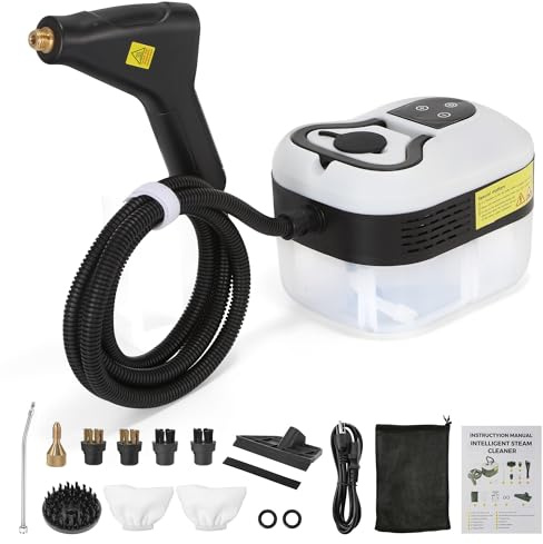 Dyna-Living Dampfreiniger Handgerät, 2500W Druckdampfer zum Reinigen, Steam Cleaner mit 14 Zubehörteilen für Küchenutensilien Fliese, Weiß