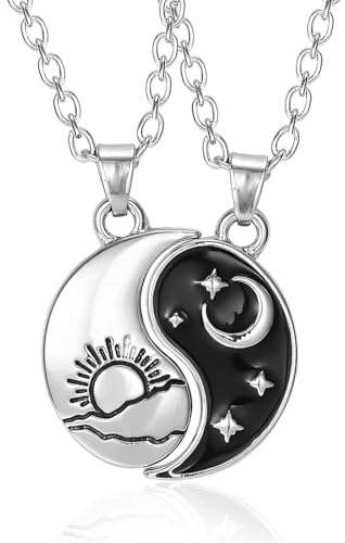 OQKAHIV 2 pcs Pareja de Estrellas y Luna Collar Colgante, Yin Yang Taichi Parejas Colgante Collar Rompecabezas a Juego Mejor Amigo Yin Yang Cadena para Unisexo, Regalos para Mejores Amigas