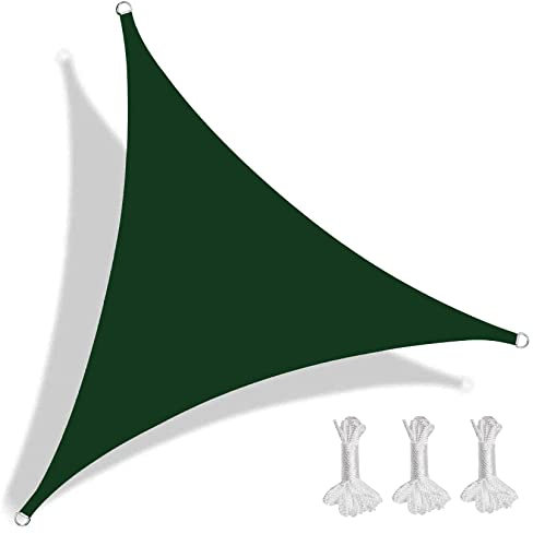 Tenda a vela da giardino triangolare per esterni, 7,2 x 7,2 m, resistente all'acqua, colore verde scuro, protezione UV, vela ombreggiante per terrazze, terrazze, giardini e spazi esterni