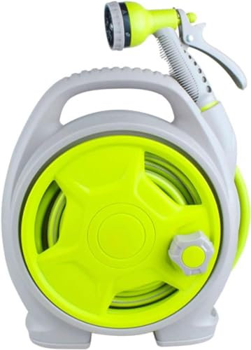 Carrello avvolgitubo portatile Avvolgitubo da giardino 15 m, set di attrezzi for irrigazione da giardino, carrello avvolgitubo da esterno con tubo flessibile e ugello a 6 getti Carrello avvolgitubo co