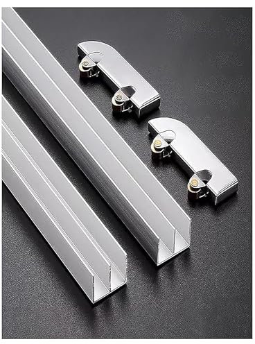 Glass Sliding Door Hardware Kit - Double U-Channel Aluminum Track with Rollers for Display Cabinet and Closet