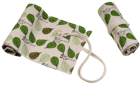 Rollmäppchen Stifterolle Aus Segeltuch Mit Pflanzenmuster, Stiftevorhang, Skizzentasche, Gebündeltes Federmäppchen-Green Mint Leaves-24 Holes
