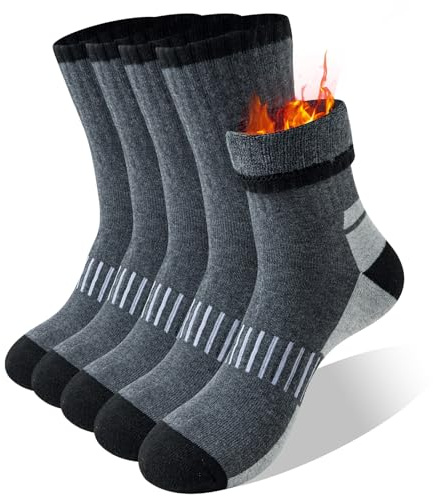 Hocerlu Thermal Socks for Men, 5 Pairs Thick Cushioning Winter Outdoor Sports Warm Boot Socks for Work Walking Hiking, Daily Wear or Gifts, UK 6-11.