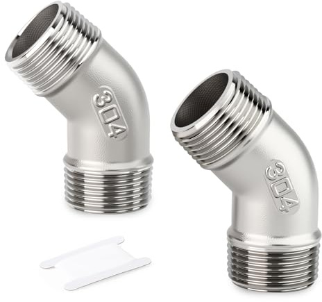 TAISHER 2 piezas 304 Acero Inoxidable 45 Grado Codo Accesorios, 1 Pulgada BSP macho Tubería a 1 Pulgada BSP macho 304 Accesorios de tubería de acero inoxidable