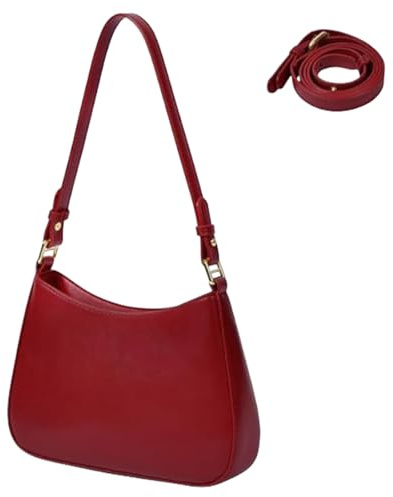 GWAWG Bolso de cuero para mujer, bolso bandolera Y2K para mujer con 2 correas ajustables, bolsos de hombro, bolsas de cuero, bolso Hobo croissan, rojo, 25 x 16 x 6 cm