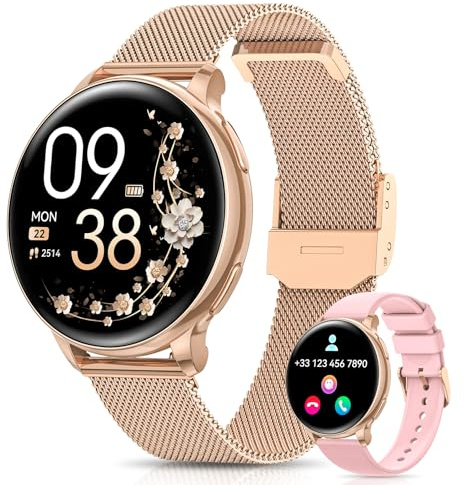 AIMIUVEI Montre Connectée Femme avec Appel, 1.27 HD Smartwatch Fonction Féminine, 120+ Modes Sportifs, Sommeil, 24H Fréquence Cardiaque, 24H SpO2, Calories, Podomètre, IP68 Android iOS Or Rose