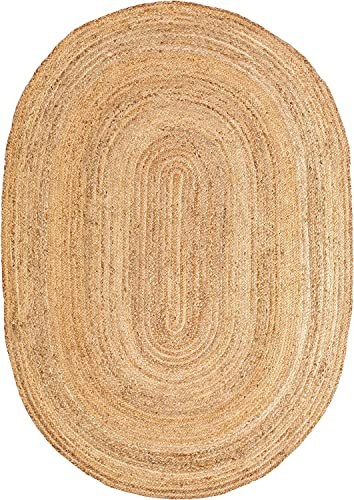 VDS® Natural Handwoven Braided Jute Area Rug 90 x 150 cm Oval – Reversible Rustic Farmhouse Floor Mat Carpet for Hallway, Kitchen, Bedroom, Office, Living Room & Entryway - Home Décor Rug
