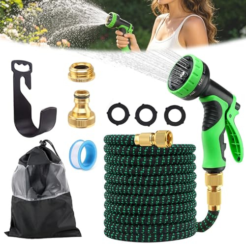 2026 Flexibler Gartenschlauch 15M, Wasserschlauch Flexibel, Gartenschlauch Flexibel mit 10-Funktions-Düse, Wasserschlauch Dehnbar, Erweiterbarer Gartenschlauc, Dehnbarer Flexischlauch, für Garten