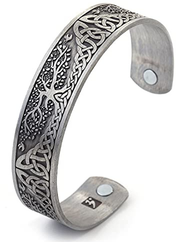 Yggdrasil World Tree of Life Bracelet Health Care Stainless Steel Cuff Bangle Bracelet for Men (Antique Silver)