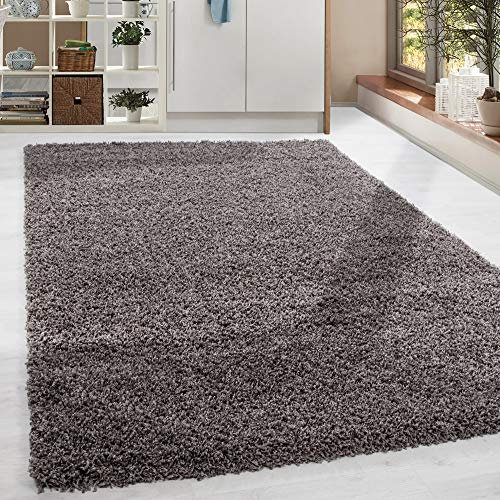HomebyHome Teppich Wohnzimmer Shaggy Hochflor Taupe 80 cm Rund Einfarbig Design - Flauschiger Teppich Schlafzimmer Moderne Extra Weich Pflegeleicht - Carpet Living Room