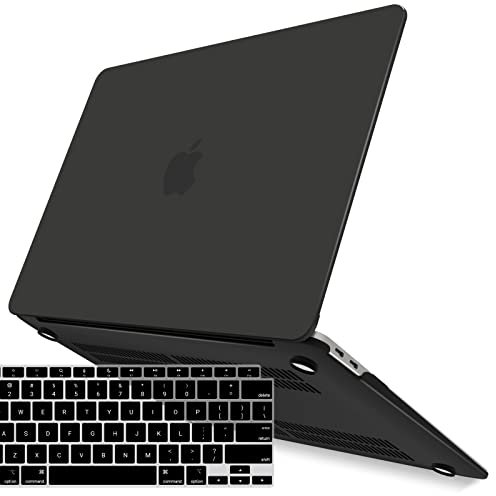 IBENZER Compatible with New MacBook Air 13 inch Case 2022 2021 2020 M1 A2337 A2179 A1932, Plastic Hard Shell Case with Keyboard Cover for Mac Retina Display with Touch ID, Black, MMA-T13BK+1A