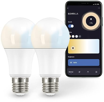 Garza ® Smarthome, Pack 2 Bombillas LED Estandar Inteliegente Wifi E27, luz blanca neutra regulable con cambio de intensidad. Programable, compatible con Amazon Alexa y Google Home, F