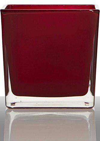 INNA-Glas Tiesto de Cristal Kim, Cubos/Cuadrado, roja, 14x14x14cm | Macetero - Maceta