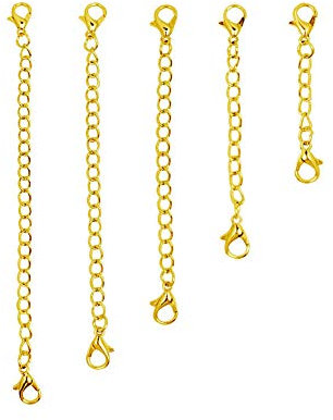 GBSTORE 5 Stück Edelstahl-Halsketten-Armband-Verlängerungsketten-Set mit Karabinerverschlüssen, Schmuck-Halsketten-Verlängerungen für DIY-Schmuckherstellung (Gold)