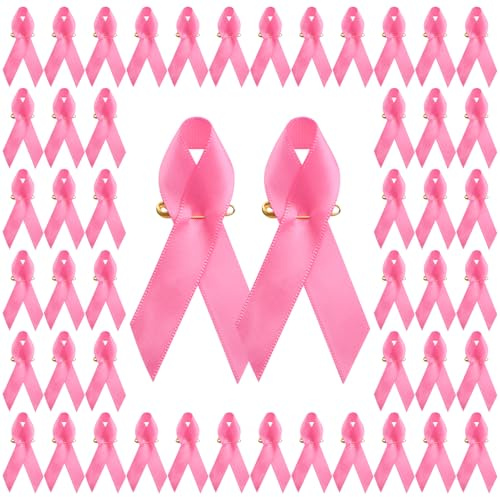 WANDIC 100 Stück Brustkrebs Brosche, Pink Ribbon Pin, Rosa Band Bewusstseins Satinband Broschen Abzeichen für Frauen öffentliche Aktivität Party Oktobe Wohltätigkeitsorganisationen Dekoration