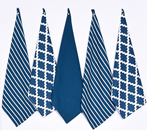 Penguin Home®- Juego de 5 paños de Cocina 100% Suaves y duraderos, diseño Elegante en Azul Claro con múltiples Patrones, Lavable a máquina, 65 x 45 cm, algodón, Paquete de 5