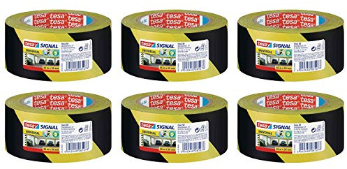 TESA Lot de 6 rubans PVC adhésif Signal Noir/Jaune 50mm x 66m