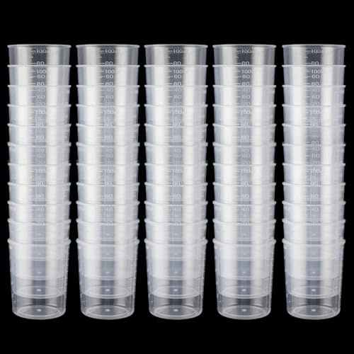 CertBuy 100PCS Resin Mixing Cups 100ml, Plastic Measuring Cup 3.4oz, Epoxy Mixing Cups, Resin Cup for Epoxy, Stain, Paint Mixing