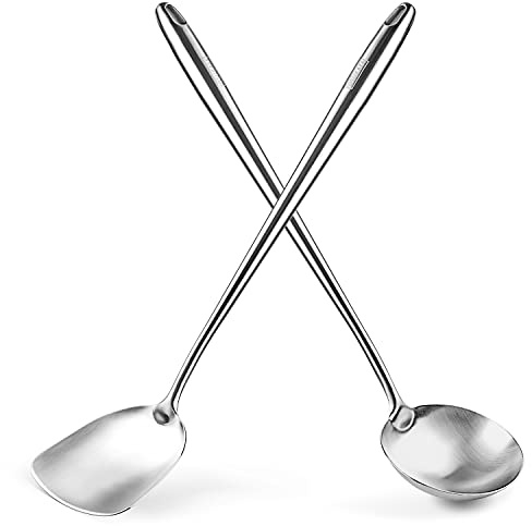 YOSUKATA 43 cm Wok Spatula and Ladle – Set of 2 Heat-Resistant Wok Tools – Universal Ladle and Spatula – High-Grade Stainless Steel Cooking Utensils and Accessories – Dishwasher-Safe