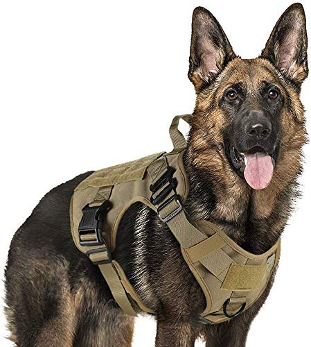 Arnes Großer Hund, No-Pull Arnes Hund, Anti-Zug, Atmungsaktiv, Trainingsweste mit 2 verstellbaren Ringen, mit MOLLE-System zum Training, Jagd, Braun||M