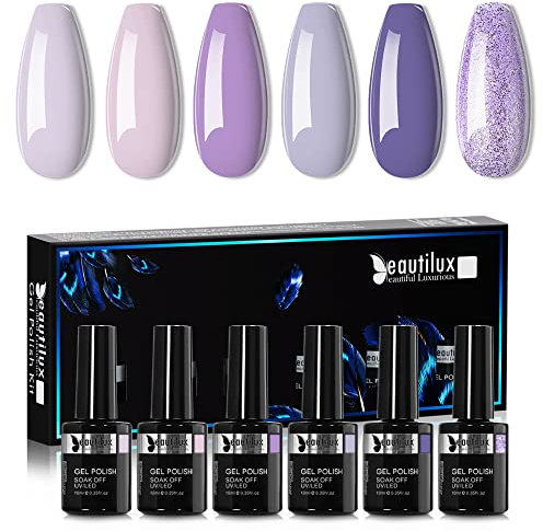 BeautiluxGel Nagellack Semipermanent TPO&HEMA Frei Lila TPO-Frei, 6 Farben 10ml Soak Off HEMA-FREE Gel Nagellack Set für Home-Maniküre Nail Art Maniküre (YT-13)