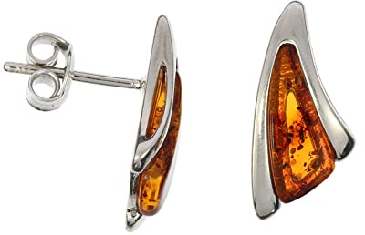 Bernstein Ohrringe, moderne dreieckige Ohrstecker aus Bernstein und 925/000 Sterling Silber rhodiniert von Artisana-Schmuck