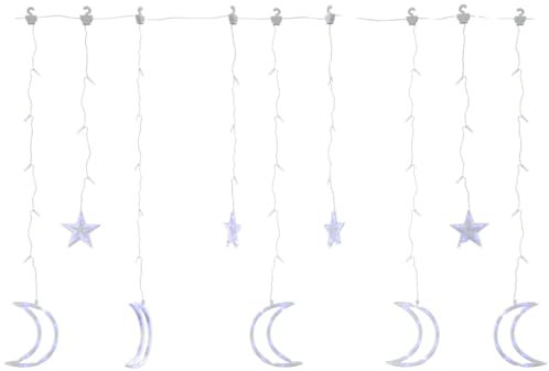 vidaXL Lichterkette Stern Mond Deko Lichtervorhang Weihnachtsbeleuchtung Sternenvorhang Innen Außen Fenster Party Fernbedienung 345 LED Blau