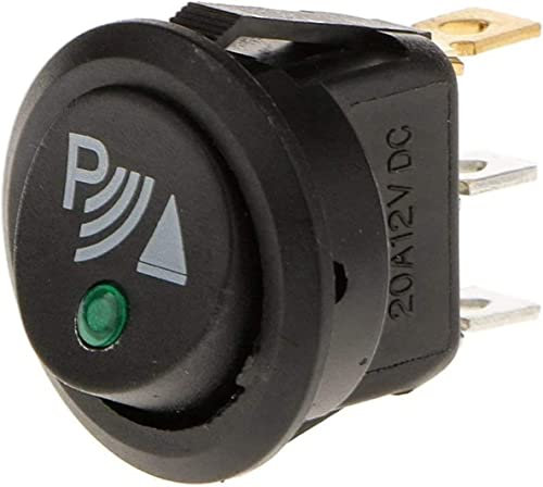 AUTOZOCO Interruptor de palanca redondo de 3 terminales, Interruptor Sensor de estacionamiento trasero y delantero coche, Interruptor basculante 3 pin LED verde, 12V 20A DC