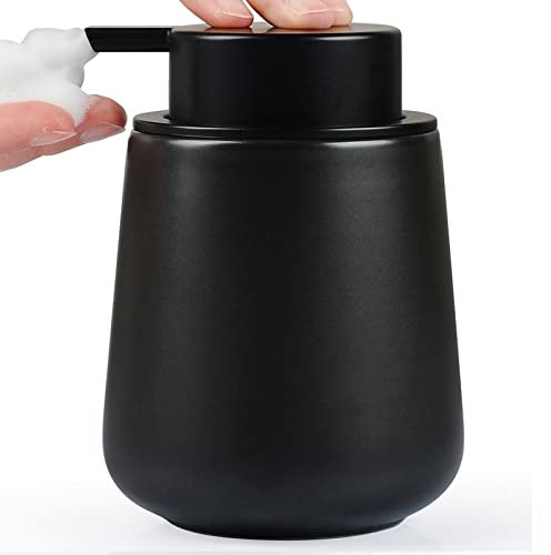 Bosilunlife Ceramic Foaming Soap Dispenser - 12Oz Matte Black Foam Hand Soap Dispenser Bathroom Countertop Kitchen Dish Soap Pump Dispenser for Bathroom