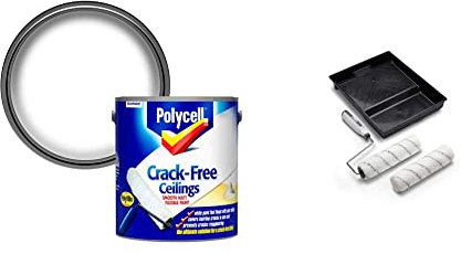 Polycell PLCCFCSM25L Crack-Free Ceilings Smooth Matt - 2.5 L, White & Harris Seriously Good Walls & Ceilings Twin Medium Pile Paint Roller Set with Tray & Frame | 9