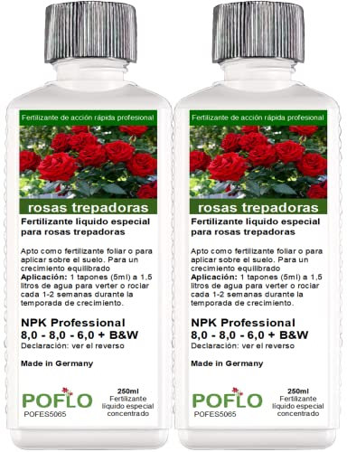 POFLO Fertilizante para rosas trepadoras y rosas arbustivas, fertilizante líquido premium de la línea profesional (500ml)