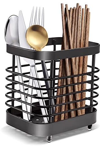 Porta Posate, Mensola per Cucchiai da Cucina in Acciaio Inossidabile, Scolapiatti per Bacchette/Cucchiaio/Forchetta Scolapiatti per Coltelli, Organizzare Cassetti e Piani di Lavoro (01)