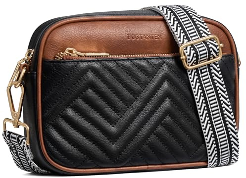 BOSTANTEN Quilted Crossbody Bags for Women Vegan Leather Purses Small Shoulder Handbags with RFID Blocking, Black with Brown