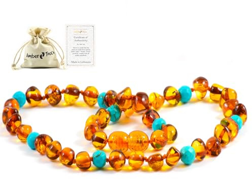 Baltic Amber Necklace - Natural Amber from Baltic Region, Genuine Amber 13 inch. (Turquoise)