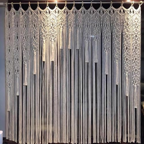 WABMJGW Makramee-Vorhänge für Fenster, Türvorhänge, Handgefertigter Makramee Wandbehang Wandteppich, natürliches Baumwollseil gewebt böhmische Tapisserie Heimdekoration,Beige-100x110cm